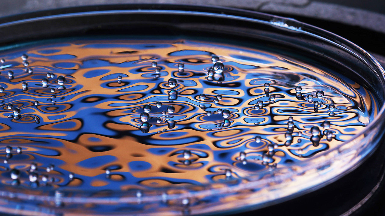 Light and water drops pattern illustrating nonlinear mechanics
