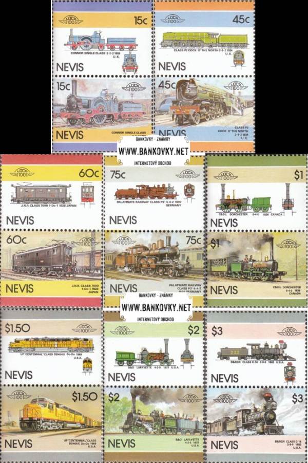 Známky Nevis 1986 Vlaky, séria 414-429