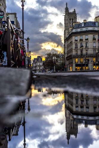 Paris, France - Cloudy sunrise on Tour Saint-Jacques