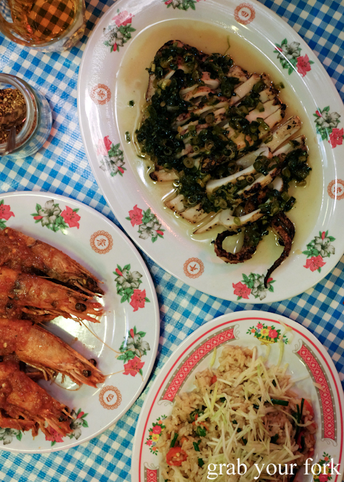 Prawns, calamari and Cambodian fried rice at Kingdom of Rice in Mascot Sydney
