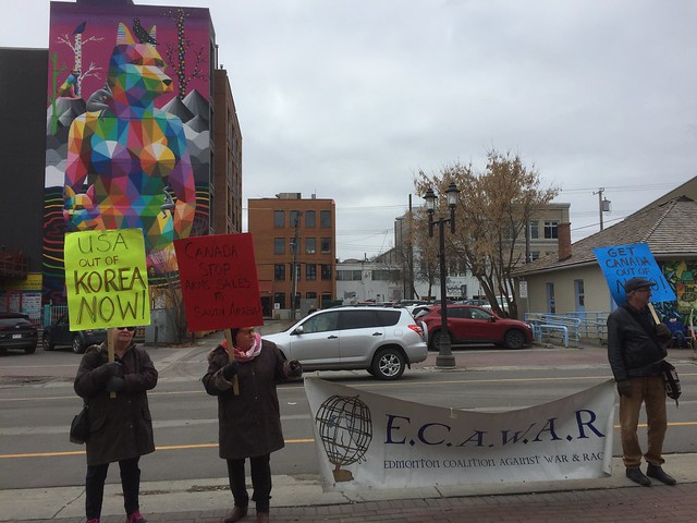Peace Picket - Edmonton Coalition Against War and Racism - Oct. 13, 2018