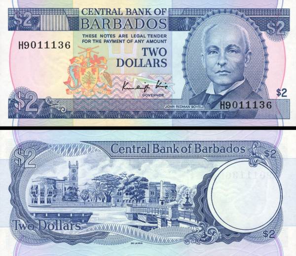 2 barbadoské doláre Barbados 1986, P36
