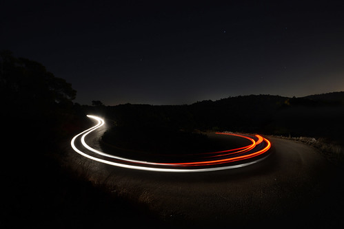 headlight israel carmel red front back car road curve path night landscape dark mount taillight