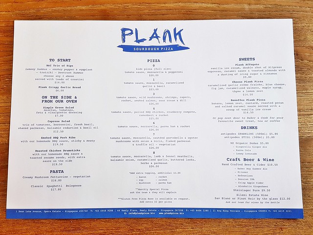 Plank Sourdough Pizza Menu 2018