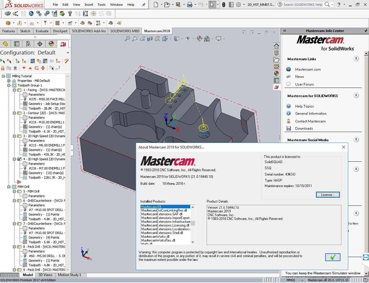 Machining with update 1 Mastercam2019 for SolidWorks