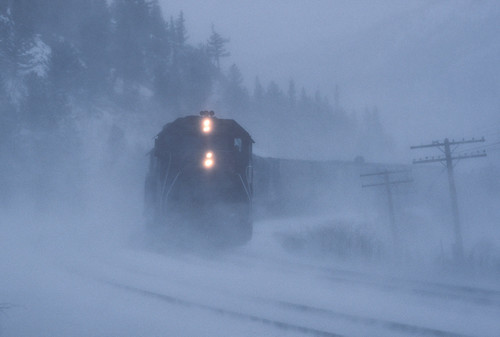 riogrande drgw denverriograndewestern freighttrain snow blizzard snowstorm eastportal colorado train railroad locomotive winter co emd gp402 3100