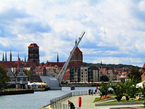 view from the Galleon Lion on old harbor in Gdansk