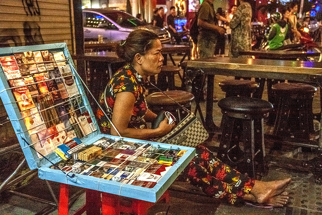 Cigarette seller near Bui Vien--Saigon