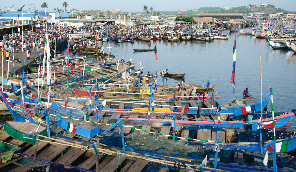 埃爾米納港的木製漁船。加納魚類資源的減少導致民眾生計和糧食安全面臨威脅（圖片來源：EJF）