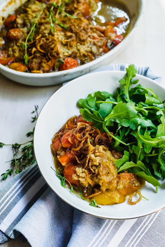 Serve savory tomato crumble with a bright arugula salad for a light lunch.