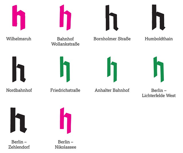 Comparison of various h-forms on Berlin S-Bahn signage